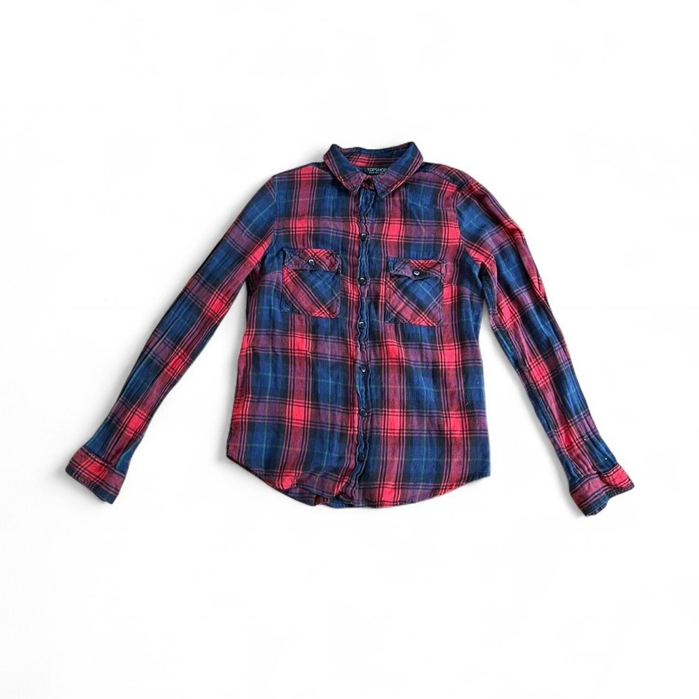 Topshop Plaid flannel shirt blue red S EUC